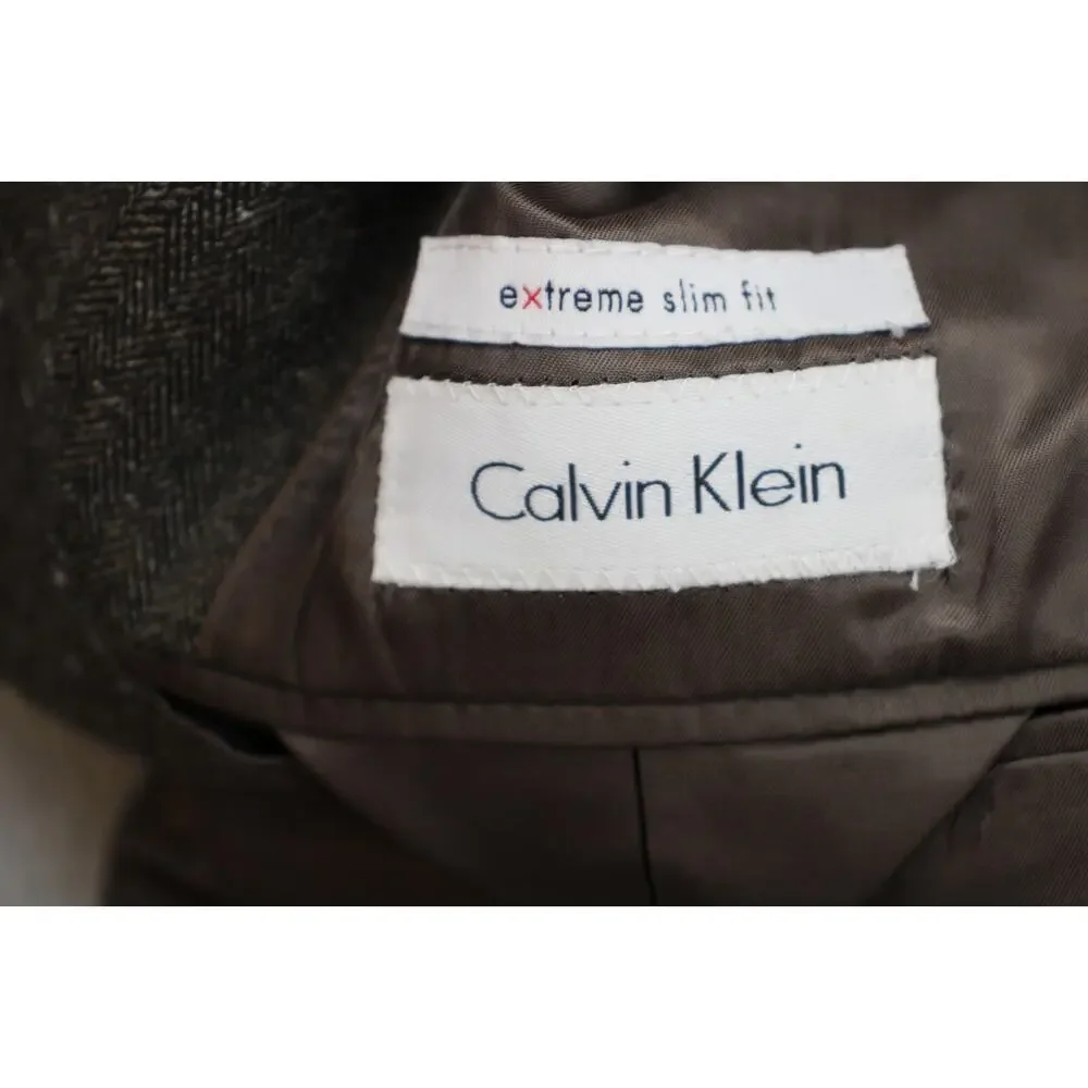 Calvin Klein Blazer Mens 40S Brown Extreme Slim‎ Fit 2 Button Single Breasted